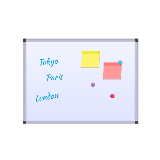 White educational magnetic board with magnets stickers inscriptions educational institution