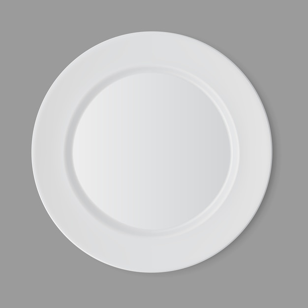 Vector white empty flat round plate isolated, top view