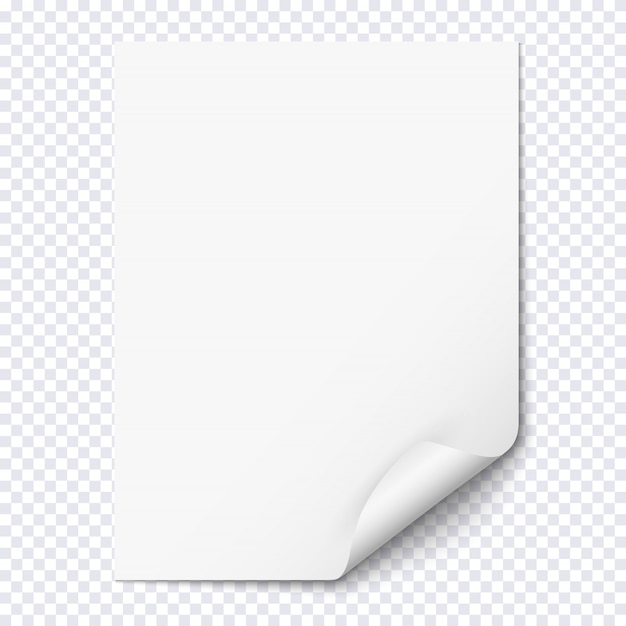 White empty paper sheet with curled corner