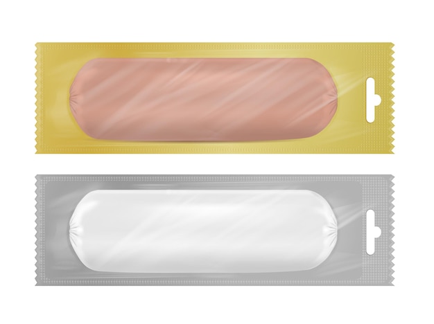 White empty plastic packaging for sausage and food