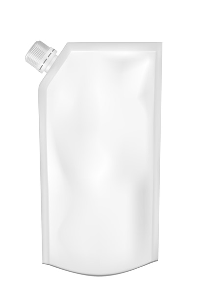 ベクトル キャップ付きの白い空のプラスチック包装 食べ物や飲み物用の空白のホイルサシェ