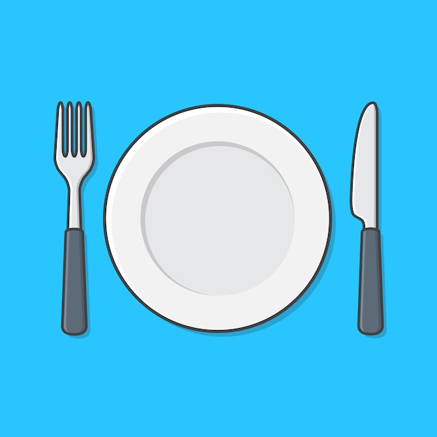 Vector white empty plate with fork and knife