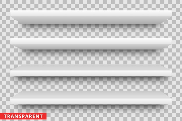 Белая пустая полка на прозрачном фоне