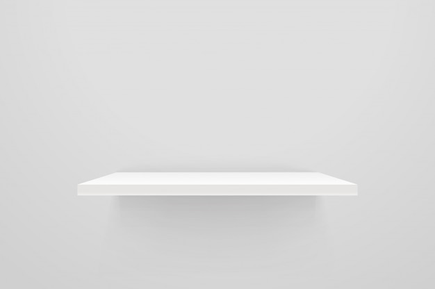 Vector white empty shelf on white wall.