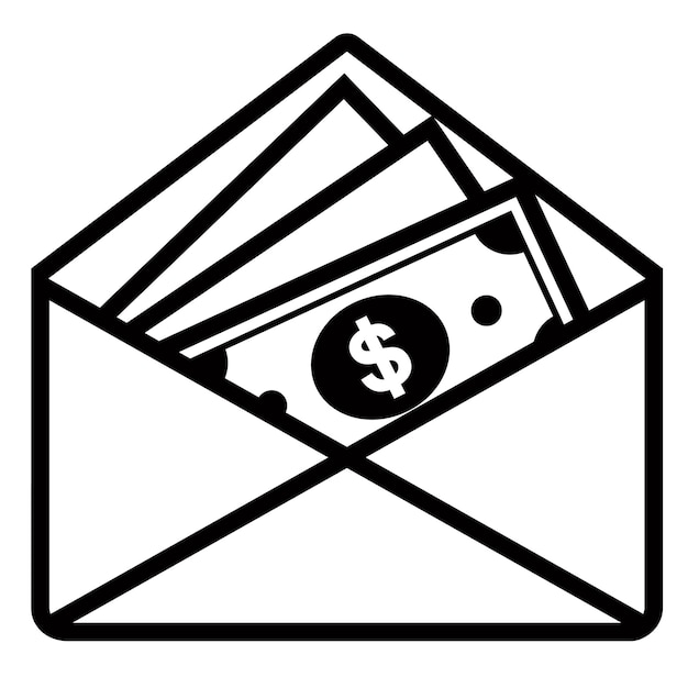 White envelope icon with banknotes receiving a bribe