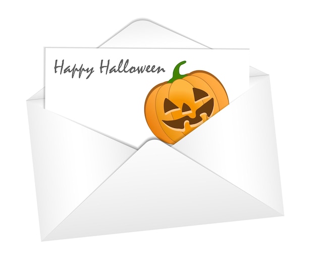 White envelope letter card with pumpkin jack o lantern happy halloween wishes party invitation flyer booklet letter notice sale advertisement place for text and copy space