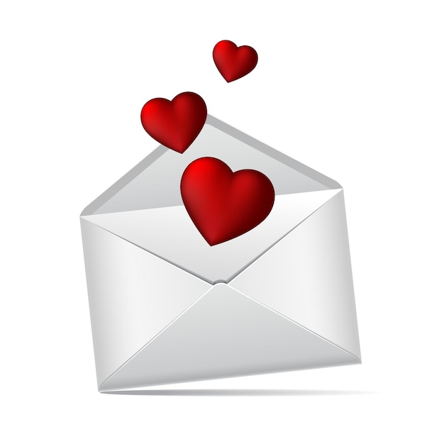 白い封筒と赤い紙のハート バレンタインデー愛記念日コンセプト
