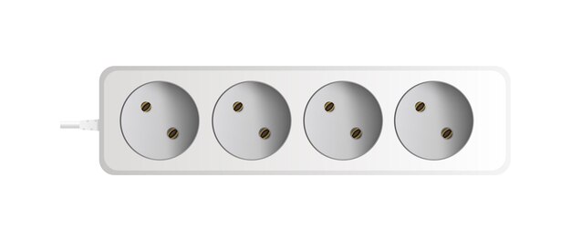 White extension cord with three outlets. portable power socket. realistic style vector.