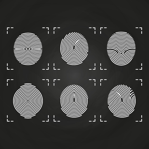 White fingerprints icons collection on chalkboard