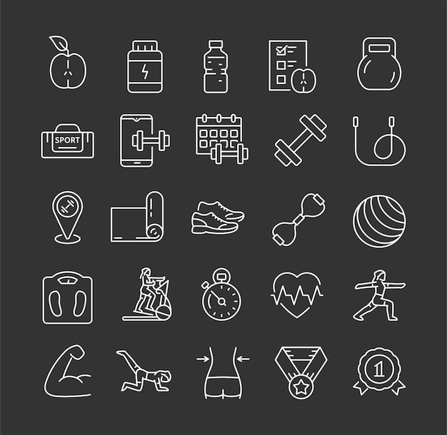 White fitness icons set