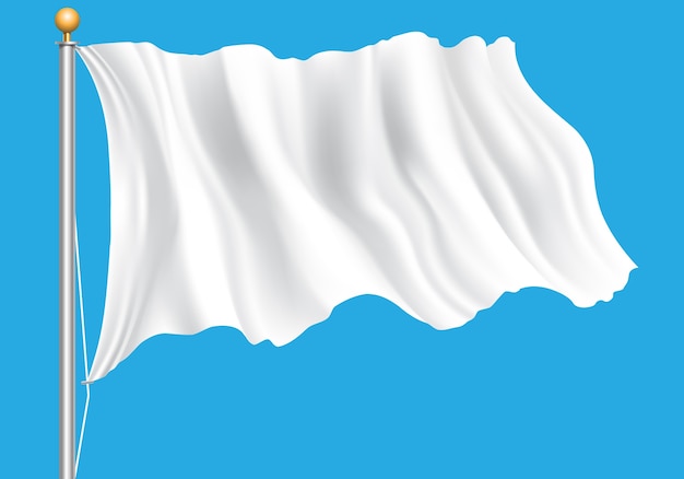 Vector white flag flying on blue background vector illustration.