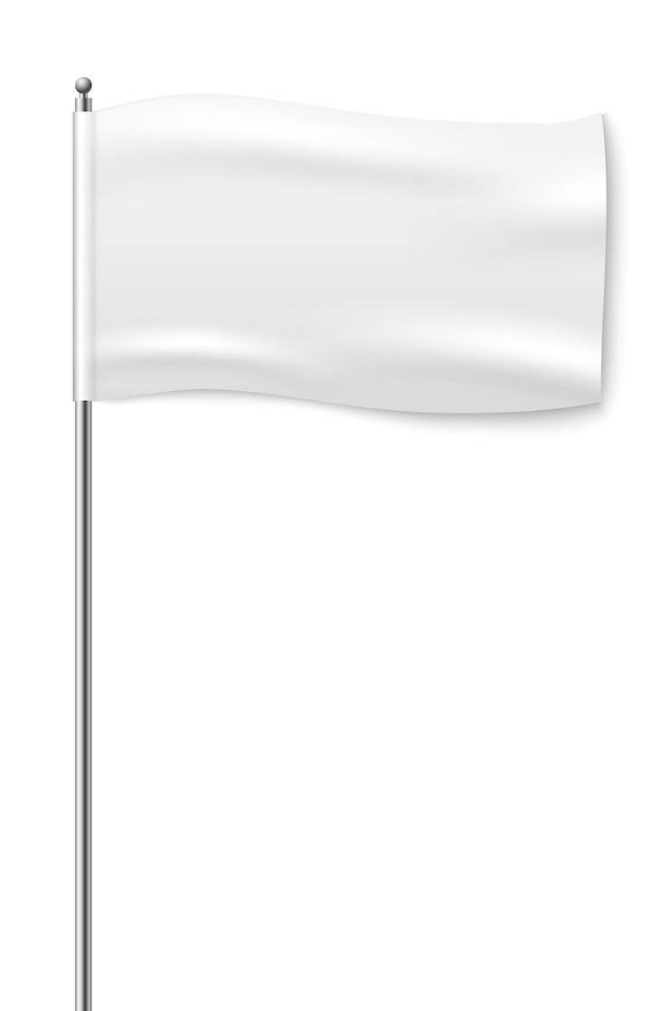Vector white flag waving. realistic ad banner mockup isolated on white background