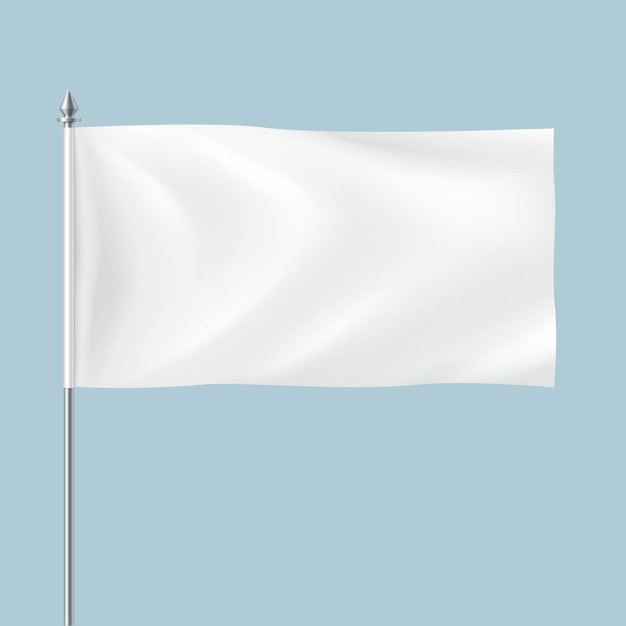 Vector white flag waving in wind realistic vector illustration