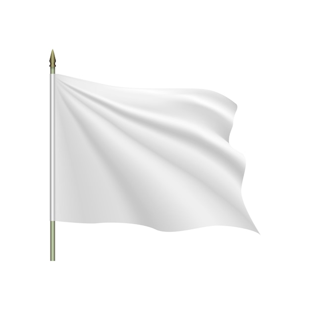 White flag waving on the wind on a white background