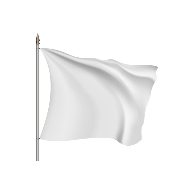 Vector white flag waving on the wind on a white background