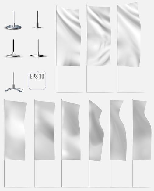 White flags. Realistic mockups