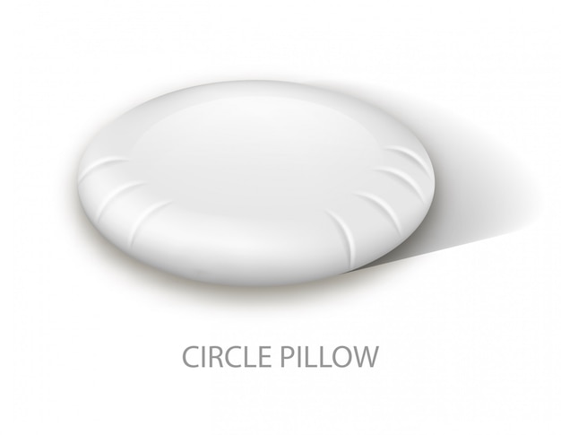 Cuscino flat circle bianco. superficie del cotone. cuscino rotondo ortopedico. sonno sano. immagine pubblicitaria