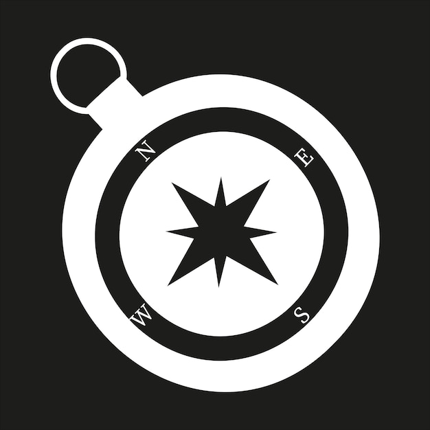 White flatstyle compass on black background for web design