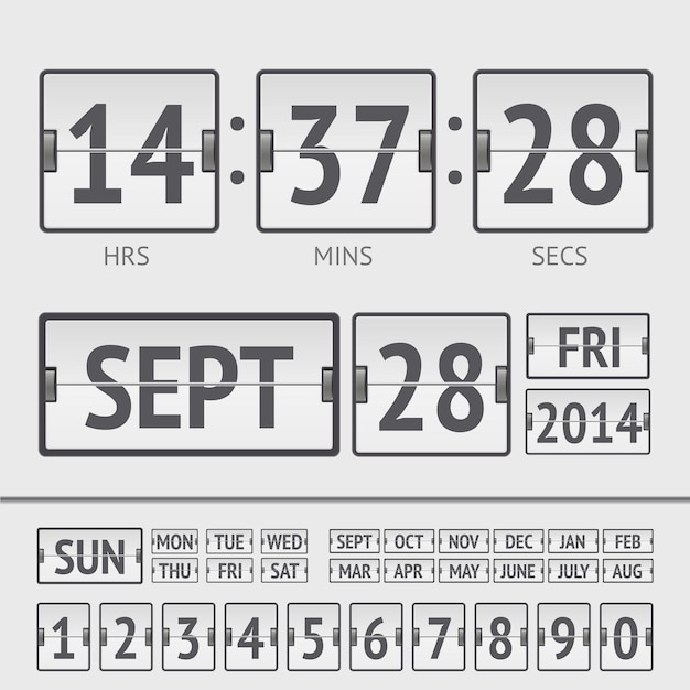 날짜 및 시간이 있는 흰색 플립 스코어보드 디지털 타이머