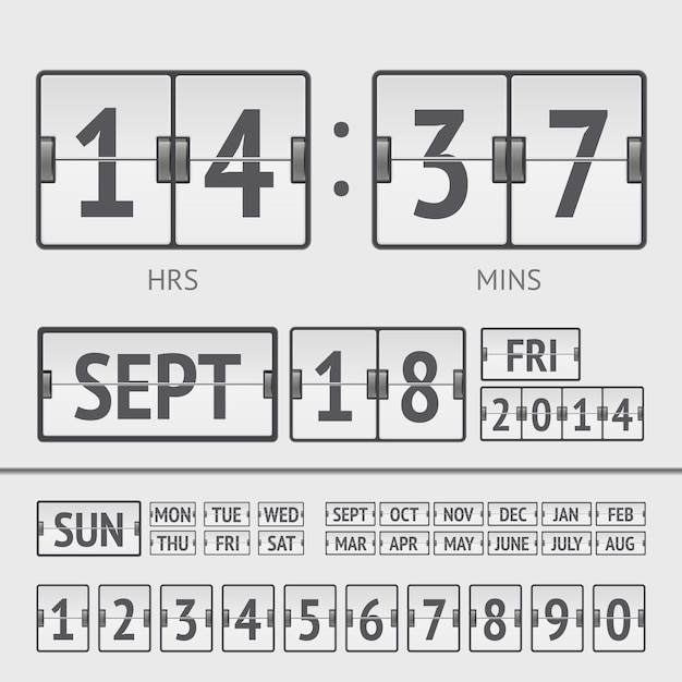 Timer digitale del tabellone segnapunti bianco con data e ora della settimana