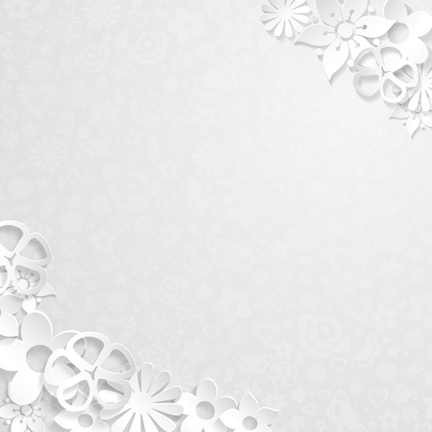 Белый цветочный фон с белыми цветами, вырезанными из бумаги