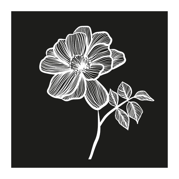 White flower on black background linocut black and white vector illustration