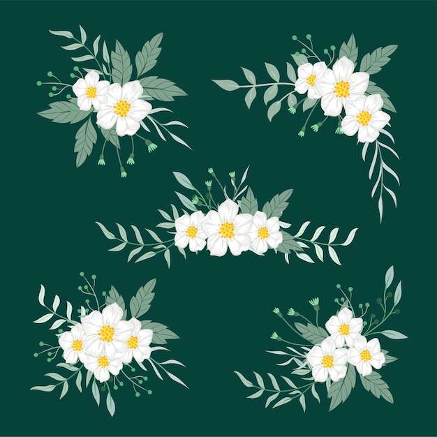 Vector white flowers arrangements set