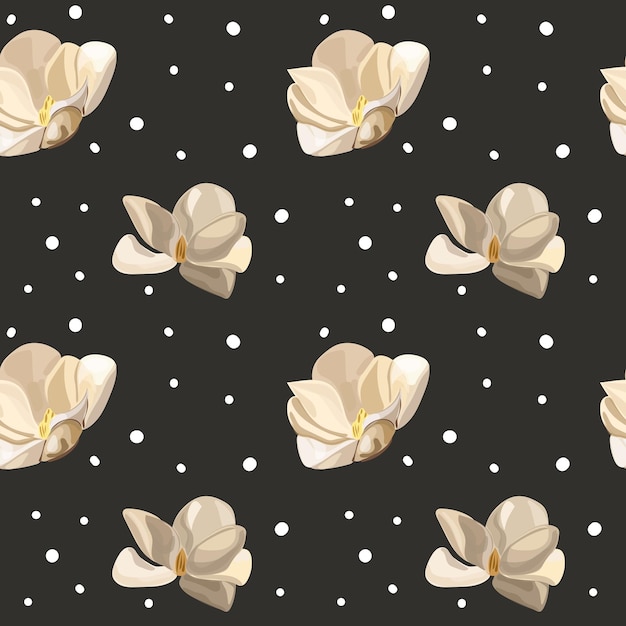 White flowers on a black background seamless pattern