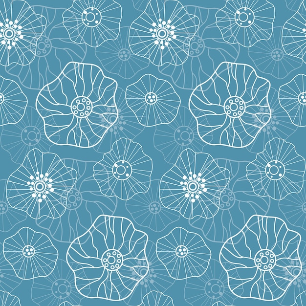 White flowers on a blue background seamless pattern Floral seamless background