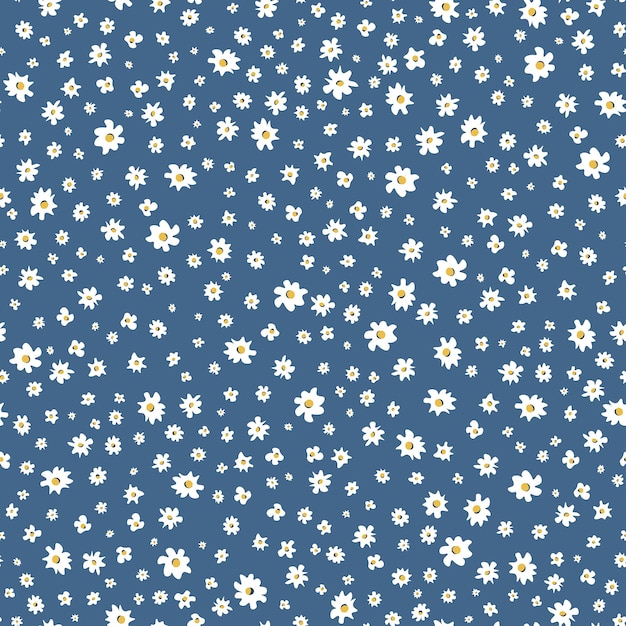 White flowers on blue background seamless pattern for wrapping paper wallpaper and textile