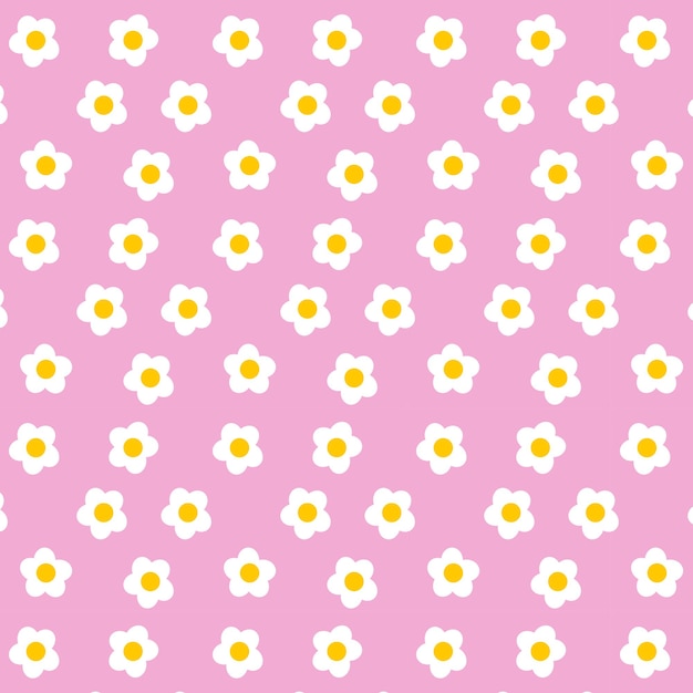 White flowers isolated on pink background Hand drawn floral seamless pattern vector illustration