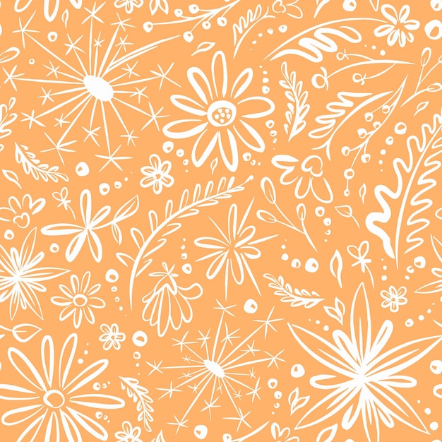 オレンジ色の背景に白い花ベクトルイラストシームレスなパターン