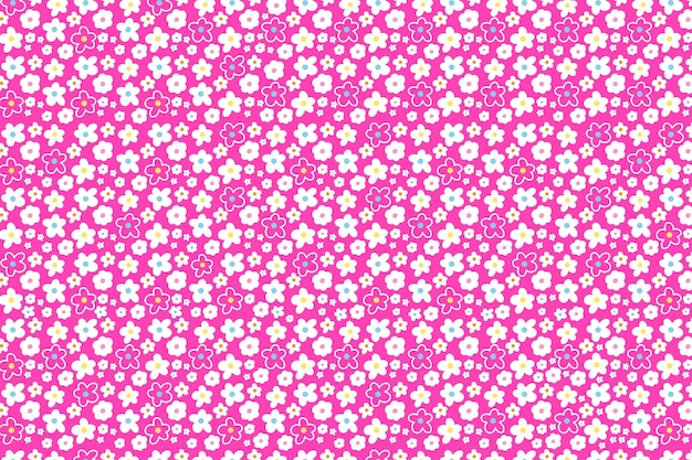 White flowers on a pink background wallpaper or backdrop Summer Floral print Vector illustration