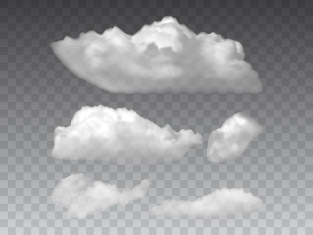 灰色の背景ベクトルに分離された白いふわふわの雲