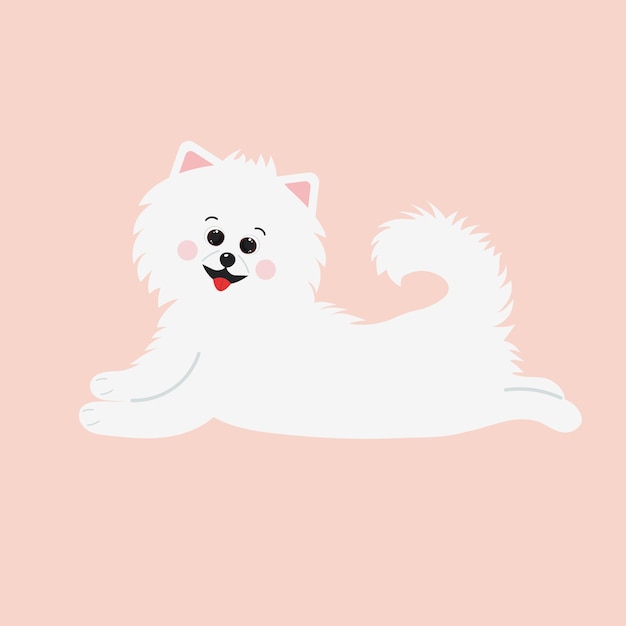 White fluffy spitz dog cute cartoon character