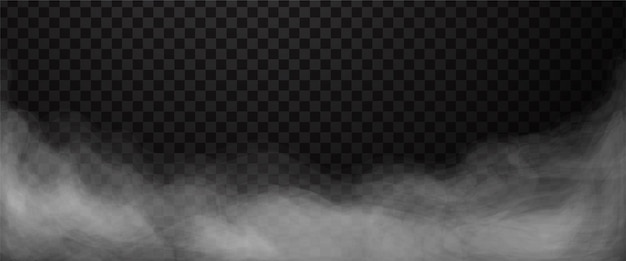 Vector white fog or smoke isolated on dark transparent background