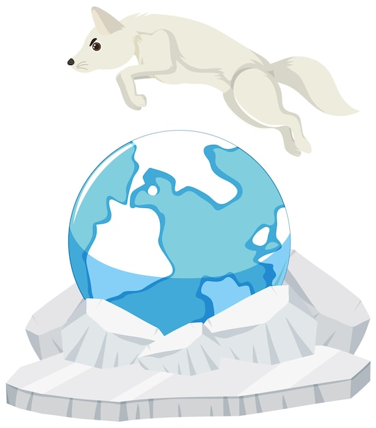 Vector white fox springen op aarde global warming icoon