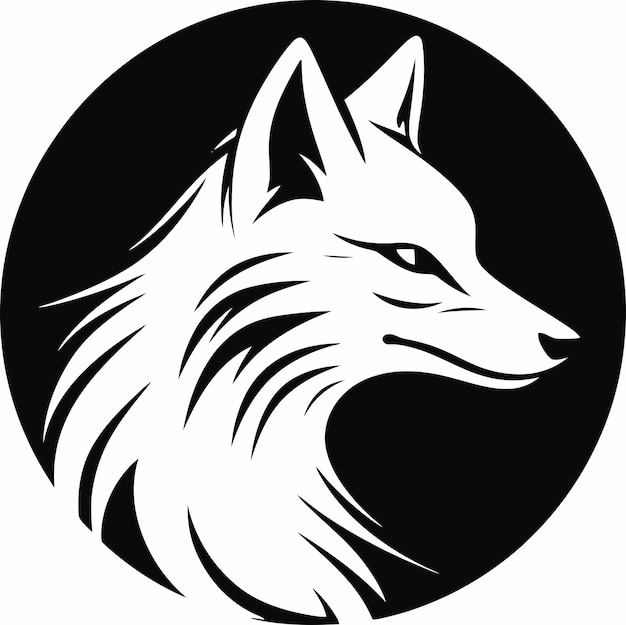 A white fox with a black background and the word fox on it.