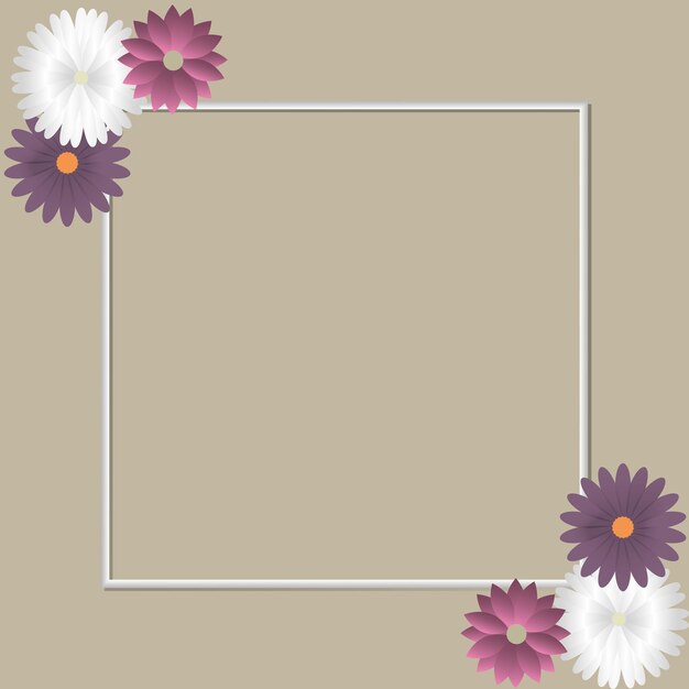 Vector white frame with three types of flowers.