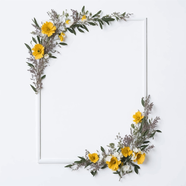 A white frame with yellow flowers and leaves