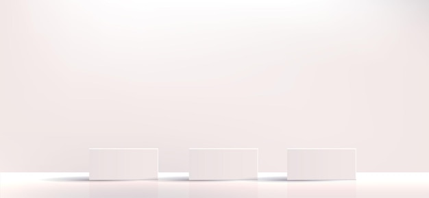 Vector white geometric podium square and minimal boxes empty showcase for cosmetic product presentation