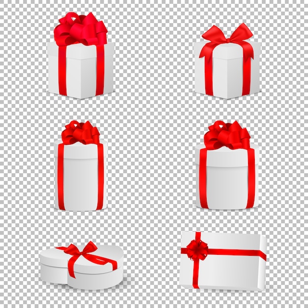 white gift box with red bow set isolated on transparent background. Design template