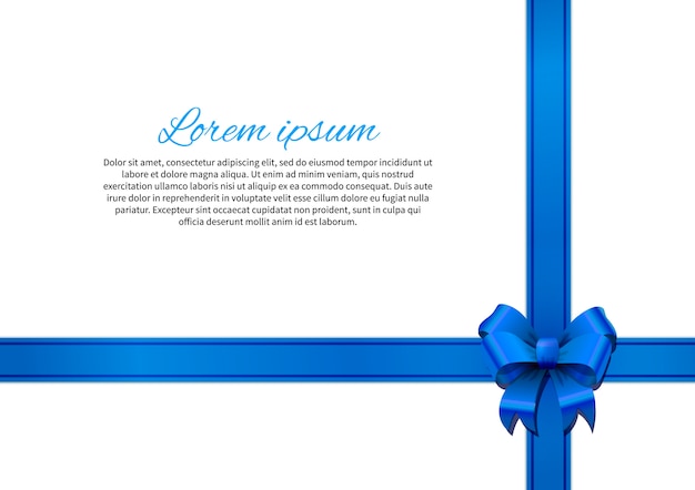 White gift card template with blue bow and ribbon