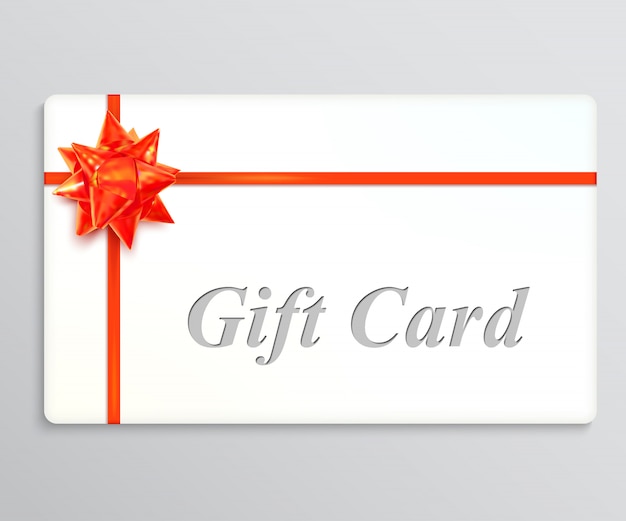 Vector white gift card with a red bow and ribbons. design element. vector illustration