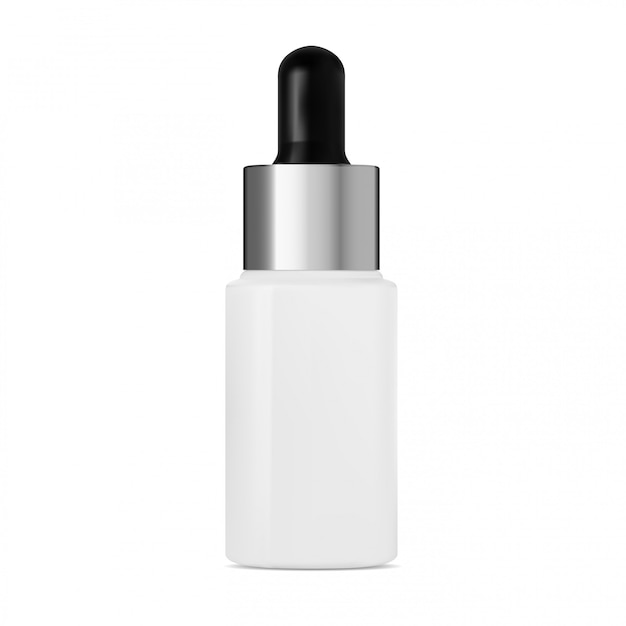 white glass bottle with dropper