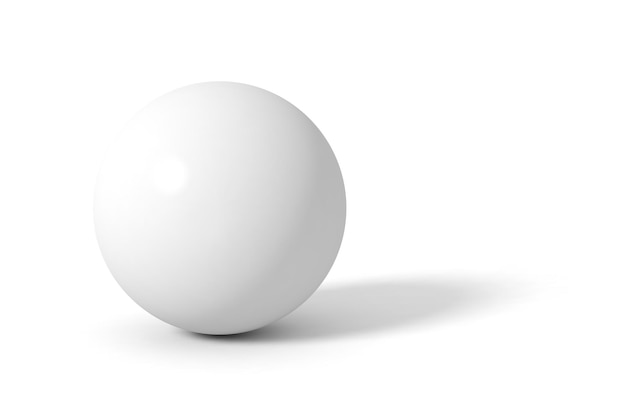 White glossy sphere with long shadow. 3D vector illustration.