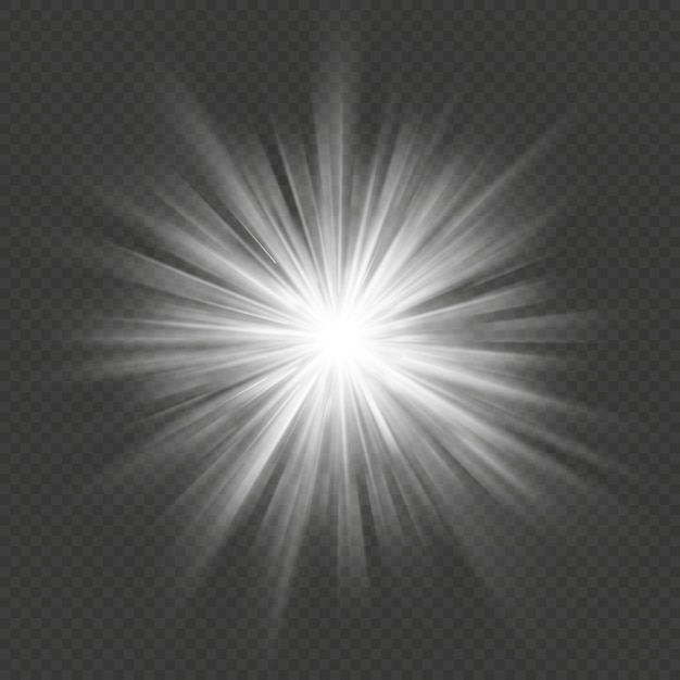 White glow star burst flare explosion transparent light effect. 