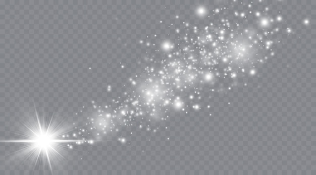 Vector white glowing dust with a star on a transparent background.