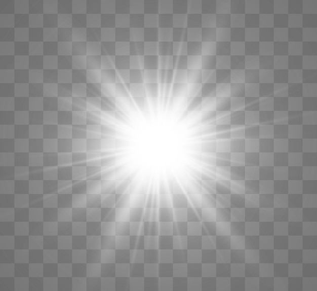 White glowing light. Beautiful star Light from the rays. A sun with highlights. A bright beautiful star. A sun light.