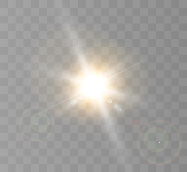 White glowing light. Bright Star. Transparent shining sun, bright flash.